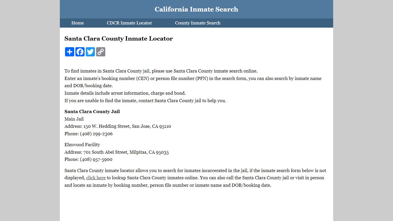 Santa Clara County Inmate Locator - California Inmate Search